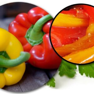 Pimientos rojos y amarillos asados en tiras