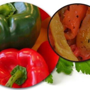 Pimientos rojos y verdes asados en tiras
